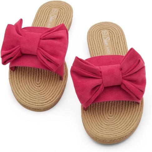 Shoe Land SL-Nylah Womens Flat Sandals Fashion Knot Bow Slides Open Toe Dressy Sandal Slip on Slippers Black Red Beige Fuchsia Green Blue Flat Sandals for Summer Beach Vacation in Kuwait