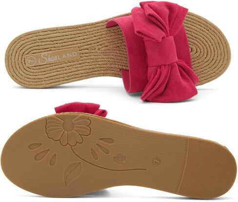Shoe Land SL-Nylah Womens Flat Sandals Fashion Knot Bow Slides Open Toe Dressy Sandal Slip on Slippers Black Red Beige Fuchsia Green Blue Flat Sandals for Summer Beach Vacation in Kuwait