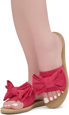 Shoe Land SL-Nylah Womens Flat Sandals Fashion Knot Bow Slides Open Toe Dressy Sandal Slip on Slippers Black Red Beige Fuchsia Green Blue Flat Sandals for Summer Beach Vacation in Kuwait