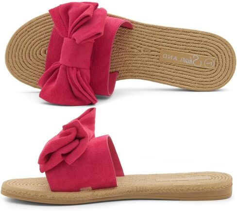 Shoe Land SL-Nylah Womens Flat Sandals Fashion Knot Bow Slides Open Toe Dressy Sandal Slip on Slippers Black Red Beige Fuchsia Green Blue Flat Sandals for Summer Beach Vacation in Kuwait
