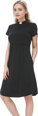 Maternity Nursing Dress for Church Clergy Women Short Sleeve Tiered Nursing Breastfeeding Dress with Tab Collar in Saudi Arabia