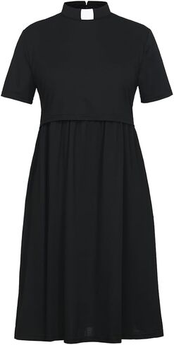 Maternity Nursing Dress for Church Clergy Women Short Sleeve Tiered Nursing Breastfeeding Dress with Tab Collar in Saudi Arabia