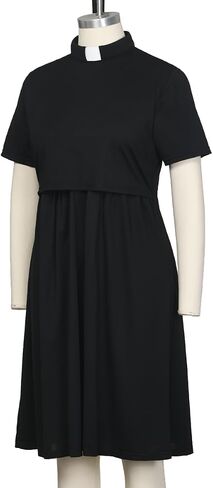 Maternity Nursing Dress for Church Clergy Women Short Sleeve Tiered Nursing Breastfeeding Dress with Tab Collar in Saudi Arabia