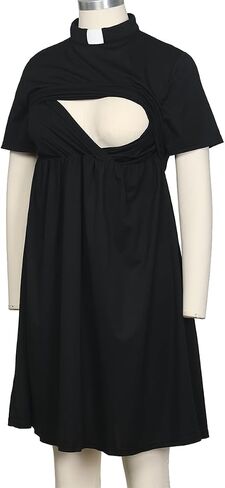 Maternity Nursing Dress for Church Clergy Women Short Sleeve Tiered Nursing Breastfeeding Dress with Tab Collar in Saudi Arabia