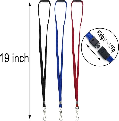 Bird Fiy Lanyards Safety Black Lanyards Neck Flat Premium الانفصالية شارة الحبل مع J-Hook لحامل شارة الاسم (أسود، 50 قطعة) in Kuwait