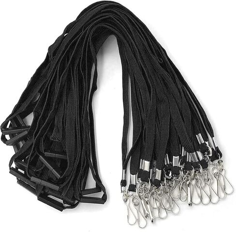 Bird Fiy Lanyards Safety Black Lanyards Neck Flat Premium الانفصالية شارة الحبل مع J-Hook لحامل شارة الاسم (أسود، 50 قطعة) in Kuwait
