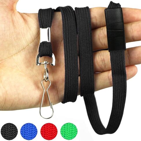 Bird Fiy Lanyards Safety Black Lanyards Neck Flat Premium الانفصالية شارة الحبل مع J-Hook لحامل شارة الاسم (أسود، 50 قطعة) in Kuwait