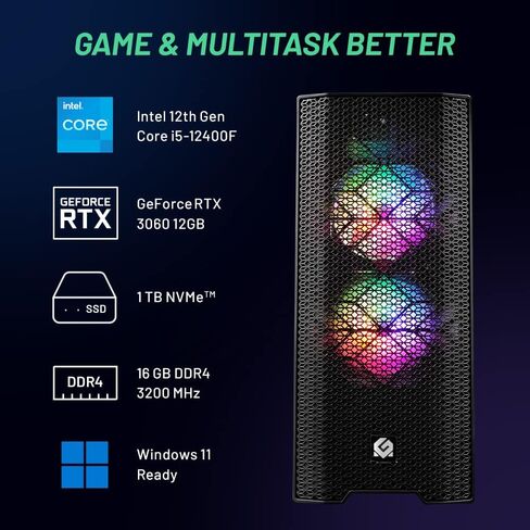 Skytech Gaming Blaze 3.0 Gaming PC Desktop – Intel Core i5 12400F 2.5 GHz, NVIDIA RTX 3060, 500GB NVME SSD, 16GB DDR4 RAM 3200, 600W Gold PSU, 11AC Wi-Fi, Windows 11 Home 64-bit,Black in Saudi Arabia