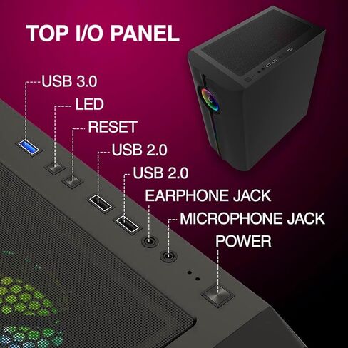 حافظة كمبيوتر الألعاب ATX، حافظة matx، حافظة itx، لوحة أمامية ARGB للوهم البصري الخاص، جانب من الزجاج المقسى. USB3.0، يدعم M-ATX، اللوحة الأم ITX. المروحة غير متضمنة. in Kuwait