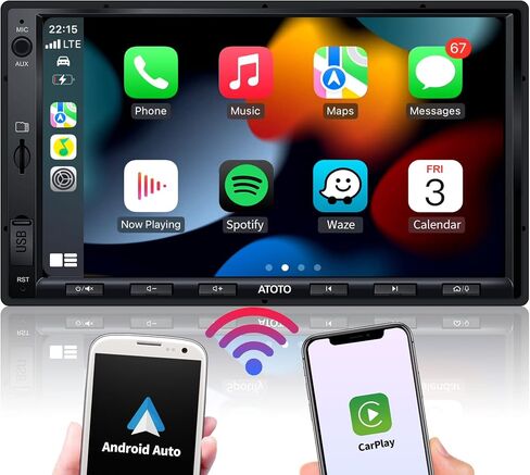ATOTO F7XE ستيريو سيارة مزدوج الدين، راديو سيارة بشاشة تعمل باللمس 7 بوصة QLED، Carplay لاسلكي وAndroid Auto لاسلكي، وصلة مرآة، HD LRV، F7G2A7XE in Kuwait