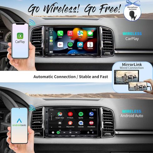 ATOTO F7XE ستيريو سيارة مزدوج الدين، راديو سيارة بشاشة تعمل باللمس 7 بوصة QLED، Carplay لاسلكي وAndroid Auto لاسلكي، وصلة مرآة، HD LRV، F7G2A7XE in Kuwait