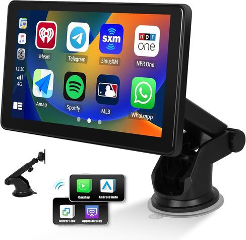 راديو سيارة محمول مع Apple Carplay وAndroid Auto، شاشة لمس IPS ستيريو للسيارة 7 بوصة مع جهاز إرسال FM بلوتوث/وصلة مرآة/Apple Airplay Google وSiri Assistant للسيارات 7-32 فولت in Saudi Arabia