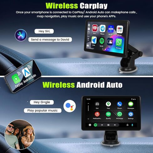 راديو سيارة محمول مع Apple Carplay وAndroid Auto، شاشة لمس IPS ستيريو للسيارة 7 بوصة مع جهاز إرسال FM بلوتوث/وصلة مرآة/Apple Airplay Google وSiri Assistant للسيارات 7-32 فولت in Saudi Arabia
