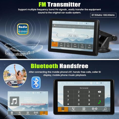 راديو سيارة محمول مع Apple Carplay وAndroid Auto، شاشة لمس IPS ستيريو للسيارة 7 بوصة مع جهاز إرسال FM بلوتوث/وصلة مرآة/Apple Airplay Google وSiri Assistant للسيارات 7-32 فولت in Saudi Arabia