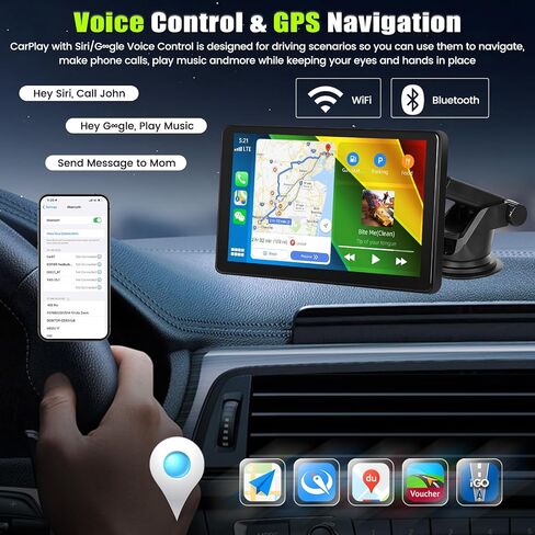 راديو سيارة محمول مع Apple Carplay وAndroid Auto، شاشة لمس IPS ستيريو للسيارة 7 بوصة مع جهاز إرسال FM بلوتوث/وصلة مرآة/Apple Airplay Google وSiri Assistant للسيارات 7-32 فولت in Saudi Arabia