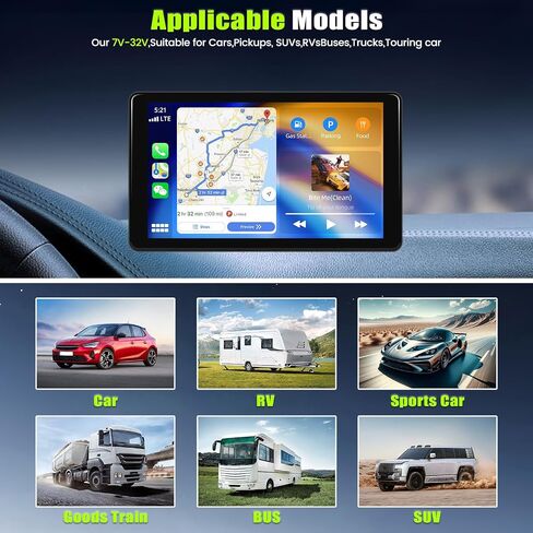 راديو سيارة محمول مع Apple Carplay وAndroid Auto، شاشة لمس IPS ستيريو للسيارة 7 بوصة مع جهاز إرسال FM بلوتوث/وصلة مرآة/Apple Airplay Google وSiri Assistant للسيارات 7-32 فولت in Saudi Arabia