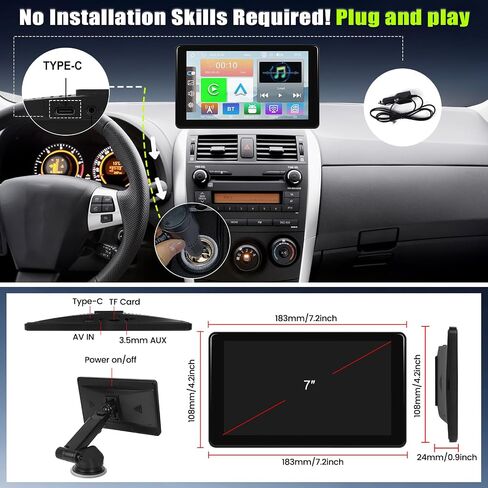 راديو سيارة محمول مع Apple Carplay وAndroid Auto، شاشة لمس IPS ستيريو للسيارة 7 بوصة مع جهاز إرسال FM بلوتوث/وصلة مرآة/Apple Airplay Google وSiri Assistant للسيارات 7-32 فولت in Saudi Arabia