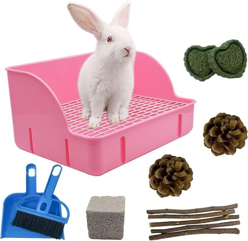 12Pcs Rabbit Litter Box for Cage, Bunny Potty Trainer Corner Guinea Pig Plastic Square Grate Toilet, Pet Bedding Litter Box for Small Animal Ferret Hamster Hedgehog (Blue) in Saudi Arabia
