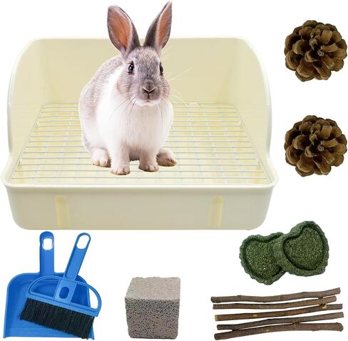 12Pcs Rabbit Litter Box for Cage, Bunny Potty Trainer Corner Guinea Pig Plastic Square Grate Toilet, Pet Bedding Litter Box for Small Animal Ferret Hamster Hedgehog (Blue) in Saudi Arabia