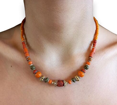 HANDMADE orange beaded necklace for women Turkish ethnic necklace Vintage jewelry in Saudi Arabia