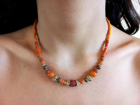 HANDMADE orange beaded necklace for women Turkish ethnic necklace Vintage jewelry in Saudi Arabia