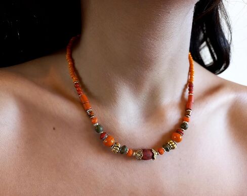 HANDMADE orange beaded necklace for women Turkish ethnic necklace Vintage jewelry in Saudi Arabia