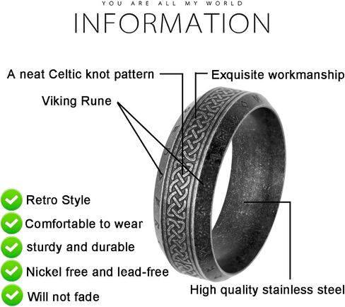 Nanafast Viking Ring for Men, Celtic Knot Rings for Men Women, Stainless Steel Celtic Ring, Retro Norse Runes Band Ring Jewelry for Men Women in Saudi Arabia