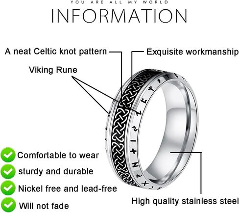 Nanafast Viking Ring for Men, Celtic Knot Rings for Men Women, Stainless Steel Celtic Ring, Retro Norse Runes Band Ring Jewelry for Men Women in Saudi Arabia