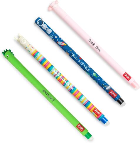 Legami - مجموعة من 4 أقلام جل قابلة للإلغاء، Temi Dino، Piggy، Space، Llama، Sfera Sull'Estremità for Rimuovere l'Inchiostro - Inchiostro Nero، Blu، Verde، Rosa، Termosensibile، Diametro Punta 0,7 مم in Kuwait