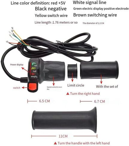 Electric Bike Throttle Grip, 36V/48V Electric Scooter Twist Speed Throttle Grip with 3 Gears Power Display Split Handle in Saudi Arabia
