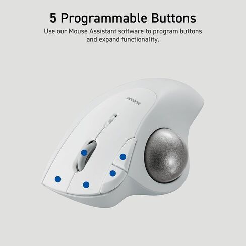ELECOM Ergonomic Comfort Design Trackball IST Wireless 2.4GHz Connect, Super-Smooth Tracking with Roller Ball Bearing, 36mm Ball, Thumb Control, Compatible for Windows, PC, and Mac White (M-IT11DRWH) in Saudi Arabia
