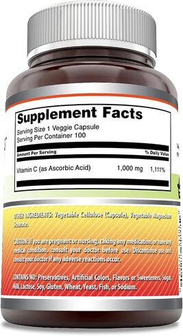 Amazing Formulas Vitamin C Supplement |1000 Mg | 100 Veggie Capsules | Non-GMO | Gluten Free | Made in USA in Saudi Arabia
