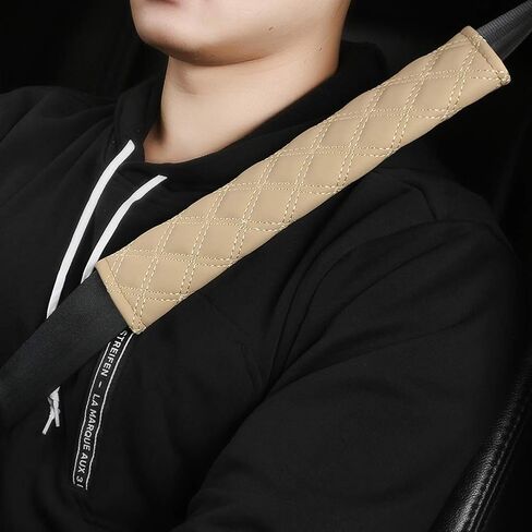 Black Panther Universal Car Seat Belt Pads, Protect Your Neck and Shoulder,Compatible with All Cars 10.6 * 2.3 inch - (Beige 2-Pack) in Kuwait