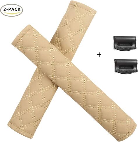 Black Panther Universal Car Seat Belt Pads, Protect Your Neck and Shoulder,Compatible with All Cars 10.6 * 2.3 inch - (Beige 2-Pack) in Kuwait