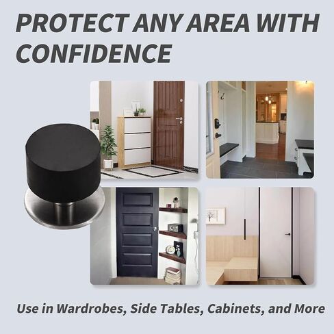 Adhesive Door Stopper Black Adhesive Door Stopper Self Stick Mini Floor Stop with Rubber Stainless Steel No Drill Door Stoppers for Home Office Bathroom Glass Shower Baseboard Fridge 40MM in Saudi Arabia