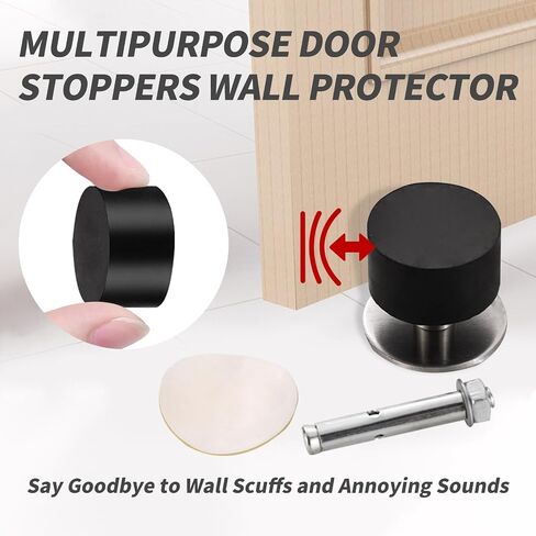 Adhesive Door Stopper Black Adhesive Door Stopper Self Stick Mini Floor Stop with Rubber Stainless Steel No Drill Door Stoppers for Home Office Bathroom Glass Shower Baseboard Fridge 40MM in Saudi Arabia