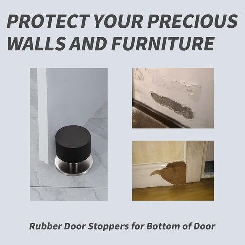 Adhesive Door Stopper Black Adhesive Door Stopper Self Stick Mini Floor Stop with Rubber Stainless Steel No Drill Door Stoppers for Home Office Bathroom Glass Shower Baseboard Fridge 40MM in Saudi Arabia