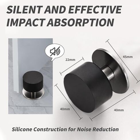 Adhesive Door Stopper Black Adhesive Door Stopper Self Stick Mini Floor Stop with Rubber Stainless Steel No Drill Door Stoppers for Home Office Bathroom Glass Shower Baseboard Fridge 40MM in Saudi Arabia