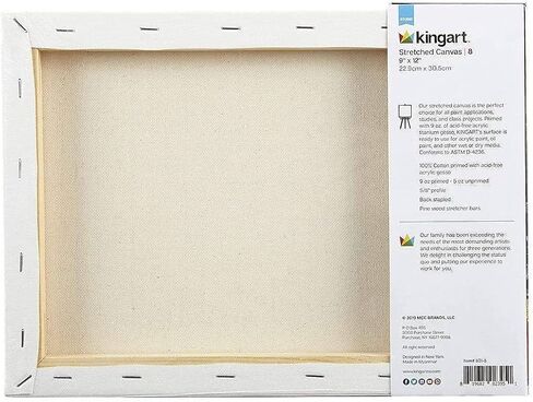 KINGART 801-8 White 9" x 12" Stretched Artist Canvas, Pack of 8, Gesso Primed - 100% Cotton Canvases, 5/8" Profile, Art Supplies for Oil and Acrylic Painting in Saudi Arabia