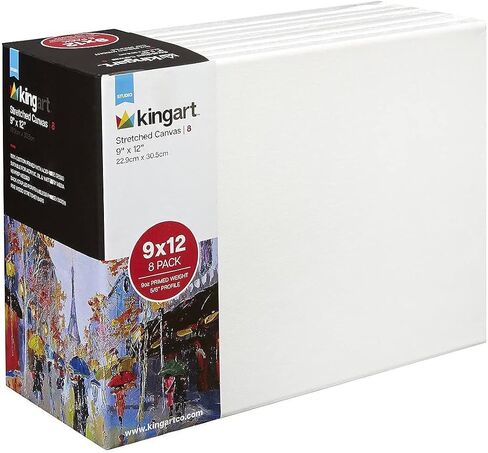 KINGART 801-8 White 9" x 12" Stretched Artist Canvas, Pack of 8, Gesso Primed - 100% Cotton Canvases, 5/8" Profile, Art Supplies for Oil and Acrylic Painting in Saudi Arabia