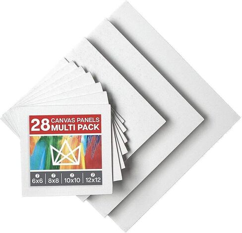 KINGART 830-28 White 28 Pc. Multi-Size Value Artist Canvas Boards, Gesso Primed - 100% Cotton Square Panels, Art Supplies for Oil and Acrylic Painting, 7 Ea: 6x6, 8x8, 10x10, 12x12 in. in Saudi Arabia