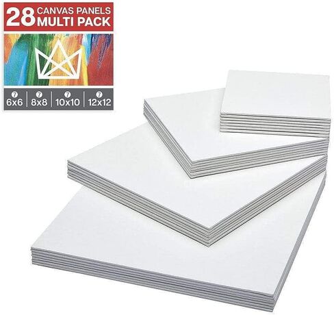 KINGART 830-28 White 28 Pc. Multi-Size Value Artist Canvas Boards, Gesso Primed - 100% Cotton Square Panels, Art Supplies for Oil and Acrylic Painting, 7 Ea: 6x6, 8x8, 10x10, 12x12 in. in Saudi Arabia