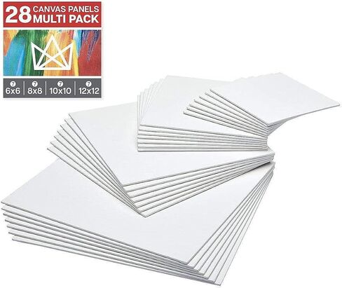 KINGART 830-28 White 28 Pc. Multi-Size Value Artist Canvas Boards, Gesso Primed - 100% Cotton Square Panels, Art Supplies for Oil and Acrylic Painting, 7 Ea: 6x6, 8x8, 10x10, 12x12 in. in Saudi Arabia
