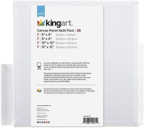 KINGART 830-28 White 28 Pc. Multi-Size Value Artist Canvas Boards, Gesso Primed - 100% Cotton Square Panels, Art Supplies for Oil and Acrylic Painting, 7 Ea: 6x6, 8x8, 10x10, 12x12 in. in Saudi Arabia