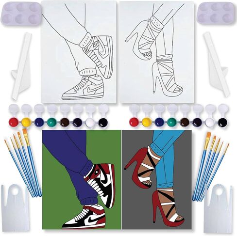 Shoe Game (2 Pack) 12x16 Canvas Couples Paint Party Kits Pre-Drawn Outline Canvas for Paint and Sip Valentines Day in Saudi Arabia