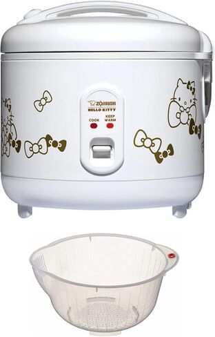 حزمة Zojirushi Hello Kitty لطهي الأرز الأوتوماتيكي وسخانه سعة 5.5 كوب (أبيض) مع وعاء غسيل الأرز مقاس 9.5 بوصة مع مصارف جانبية وسفلية (عنصران) in Kuwait