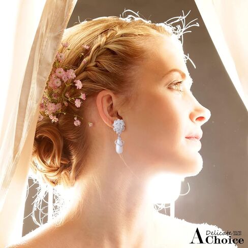 أقراط بمشبك للنساء/الفتيات/العرائس، أقراط بمشبك زركونيا مكعب على شكل دمعة وأقراط تشيكوسلوفاكيا مطلية بالذهب الأبيض عيار 14 قيراط للنساء in Kuwait