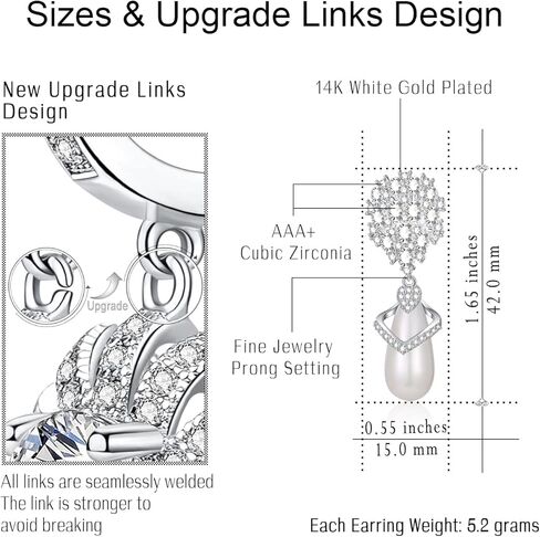 أقراط بمشبك للنساء/الفتيات/العرائس، أقراط بمشبك زركونيا مكعب على شكل دمعة وأقراط تشيكوسلوفاكيا مطلية بالذهب الأبيض عيار 14 قيراط للنساء in Kuwait