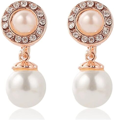 Pearl Clip on Earrings for Women Freshwater Baroque Pearl Dangle Drop Earrings Non Pierced 14K Gold Plated Oval Earrings White Imitation Pearl Earrings Fashion Wedding Minimalist Jewelry in Saudi Arabia