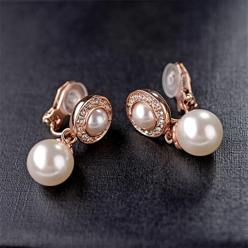 Pearl Clip on Earrings for Women Freshwater Baroque Pearl Dangle Drop Earrings Non Pierced 14K Gold Plated Oval Earrings White Imitation Pearl Earrings Fashion Wedding Minimalist Jewelry in Saudi Arabia
